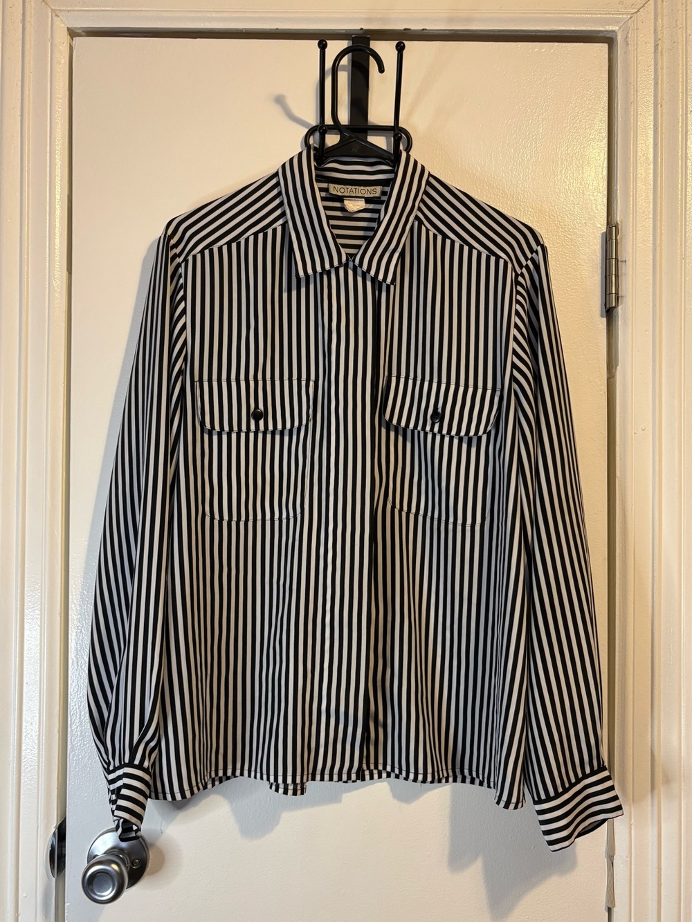 Notations Black & White Vertical Stripe Button-Down Shirt